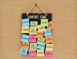 chart labeled comfort zone with various terms for feelings